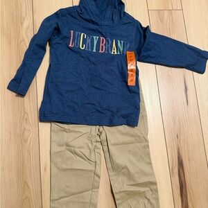 Lucky Brand Navy Hoodie and Khaki Pants Set size 2t